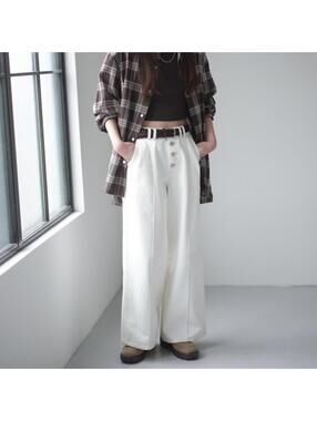 Uniqlo GU 100% Cotton Button Front Wide Leg Jeans by rokh Off White NWT XS